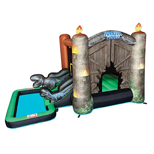 Funormous Jurassic World Dinosaur Bounce House with Slide, Ball Pit & Pool – Indoor/Outdoor Inflatable Castle Waterslide with GFCI Air Blower for Kids Ages 3–8
